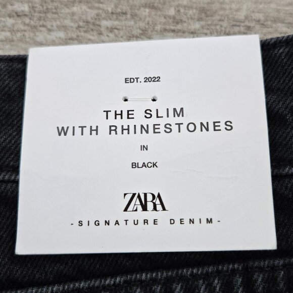 NWT Zara The Slim Rhinestone Black Studded Jeans Slim Fit 2 - Picture 7 of 10